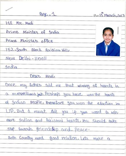 An 11 Year Old Pakistani Girl Writes A Letter To Modi Pleading Peace