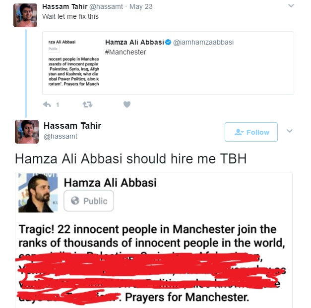 People Are Bashing Hamza Ali Abbasi For His Controversial Post Regarding Manchester Attack