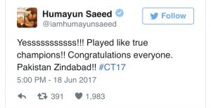 Bollywood congratulates Pakistan on their unforgettable win against India