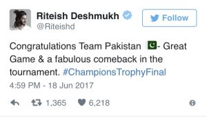 Bollywood congratulates Pakistan on their unforgettable win against India