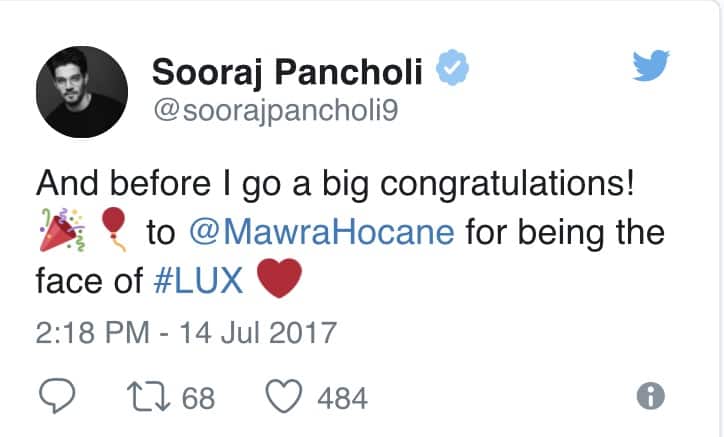 Sooraj Pancholi Congratulates Mawra Hoccane