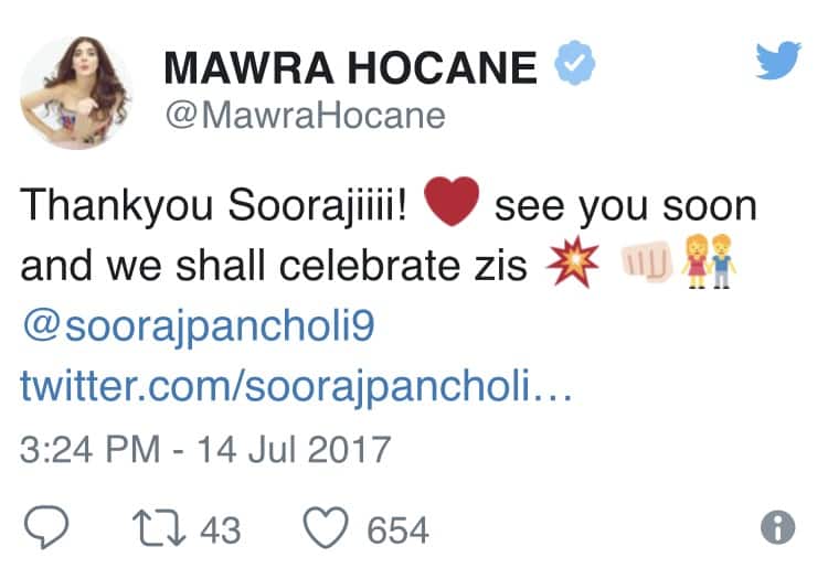 Sooraj Pancholi Congratulates Mawra Hoccane