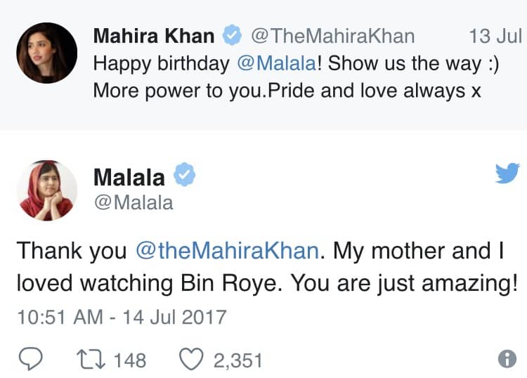 Malala Replies To Mahira's Love