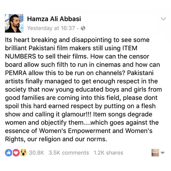 Hamza Ali Abbasi Speaks Up Against Item Songs
