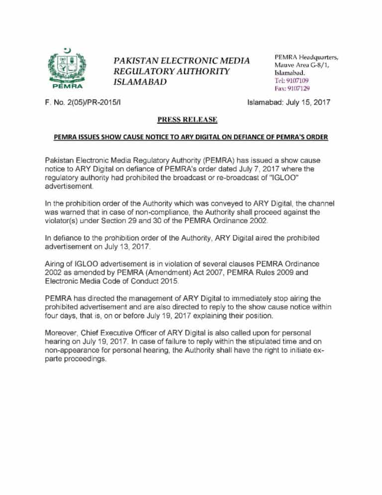 ARY Ignores PEMRA's Orders!