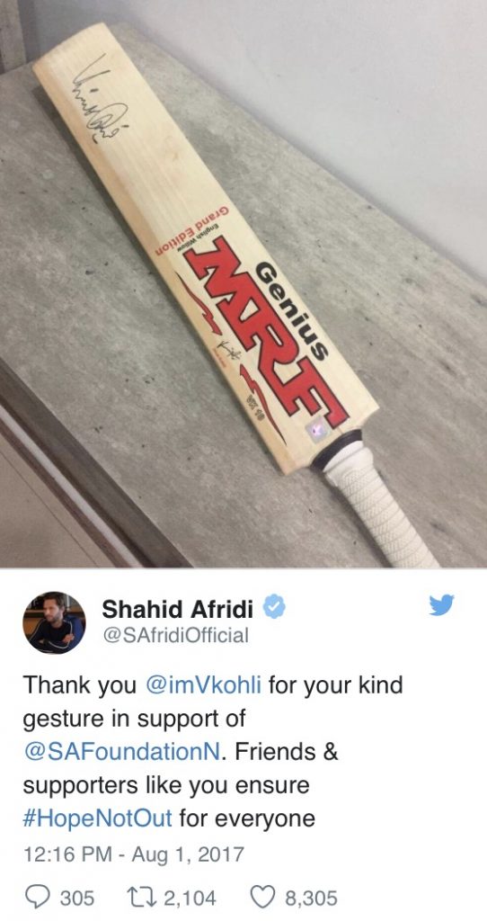 Virat Kohli Supports Shahid Afridi Foundation