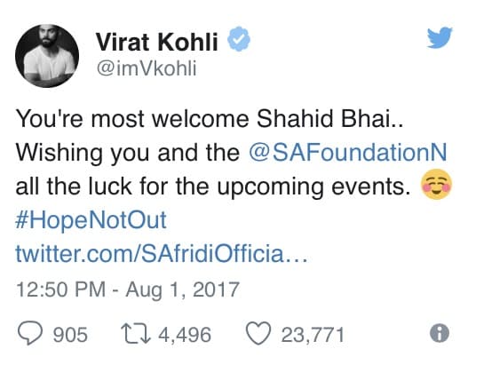 Virat Kohli Supports Shahid Afridi Foundation