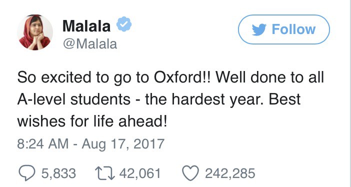 Malala Yousafzai Reaches Oxford University