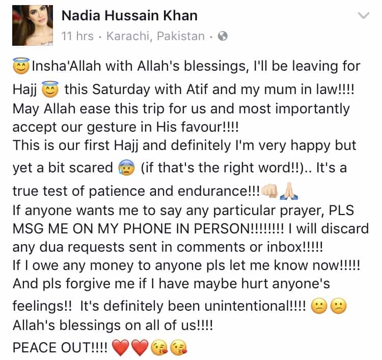 Nadia Hussain Leaves For Hajj 2017