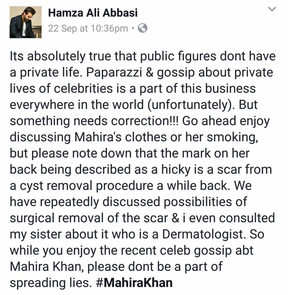 Hamza Ali Abbasi's Views On Mahira Khan Controversy!