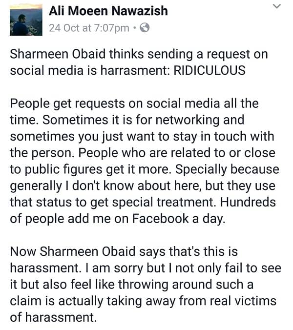 Sharmeen Obaid Chinoy Termed FB Requests As Harassment!