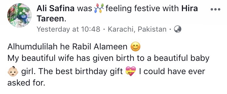 It’s A Girl For Ali Safina And Hira Tareen