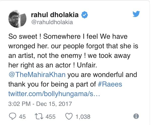 Mahira Khan Was Wronged, Tweets Raees’ Director