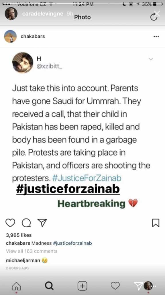 Cara Delevingne Supports #JusticeforZainab