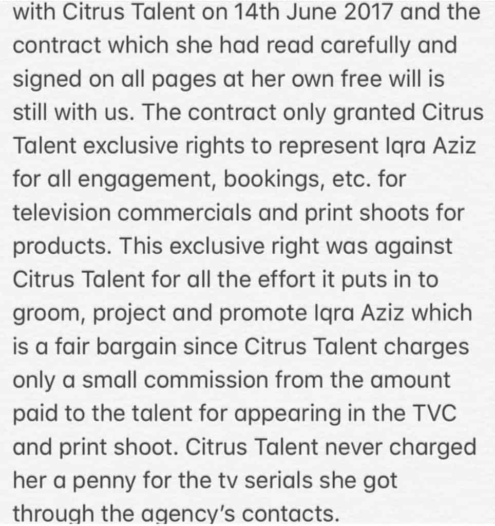 Iqra Aziz Served Notice By Her Talent Agency!