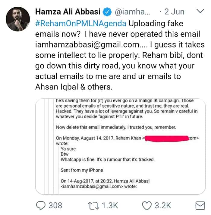 Hamza Ali Abbasi Is Threatning Me: Reham Khan!