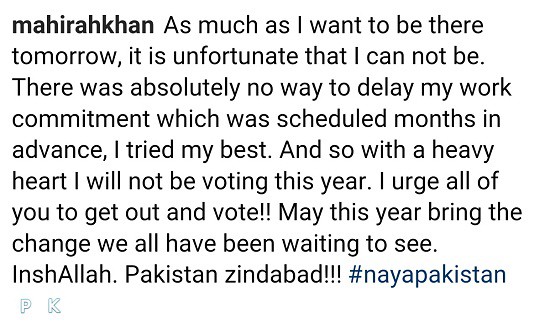 Mahira Khan Bashed For Not Voting In General Elections Due To Awards!
