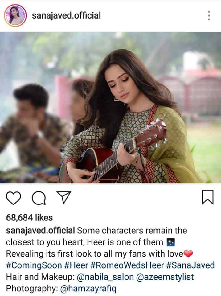 Sana Javed shares the first look of her character "Heer" from the upcoming Drama "Romeo Weds Heer"