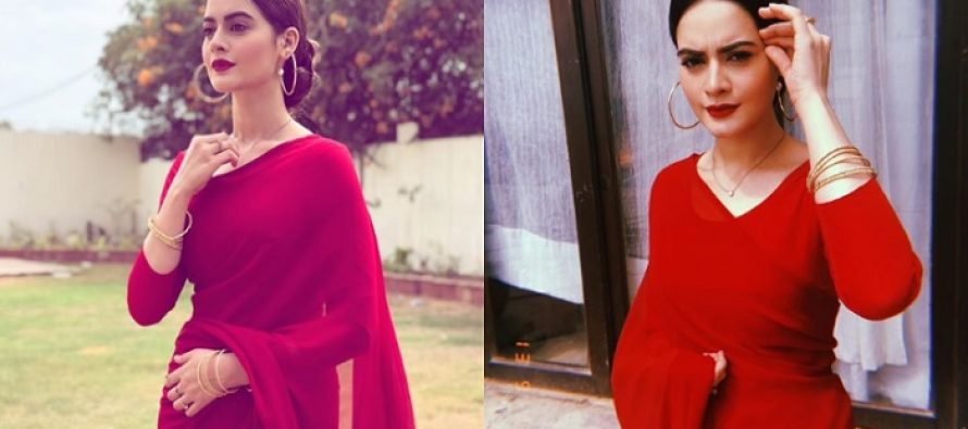 Minal Khan Stuns In A Beautiful Red Saree