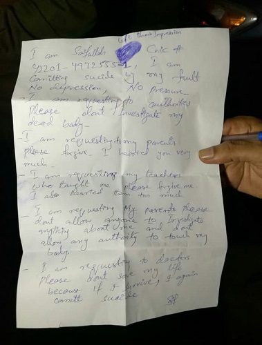 An Engineering Student Attempted Suicide And Left A Note