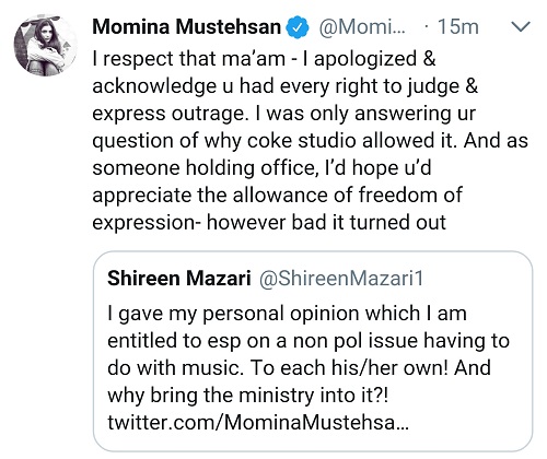 Momina Mustehsan Turns Shireen Mazari's Opinion Into Twitter Feud