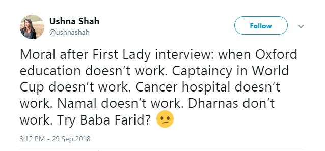 Ushna Shah’s fierce Tweet After First Lady’s Interview And Public Backlash