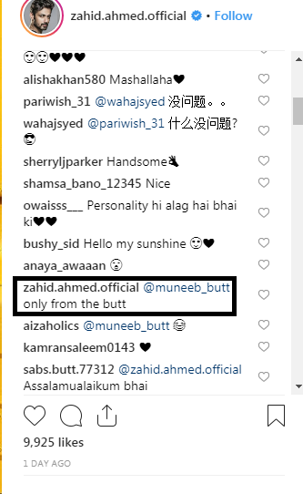 Zahid Ahmed's Savage Reply To Muneeb Butt On Instagram
