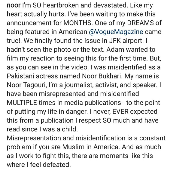 Vogue Misidentifies Journalist Noor Tagouri As Noor Bukhari