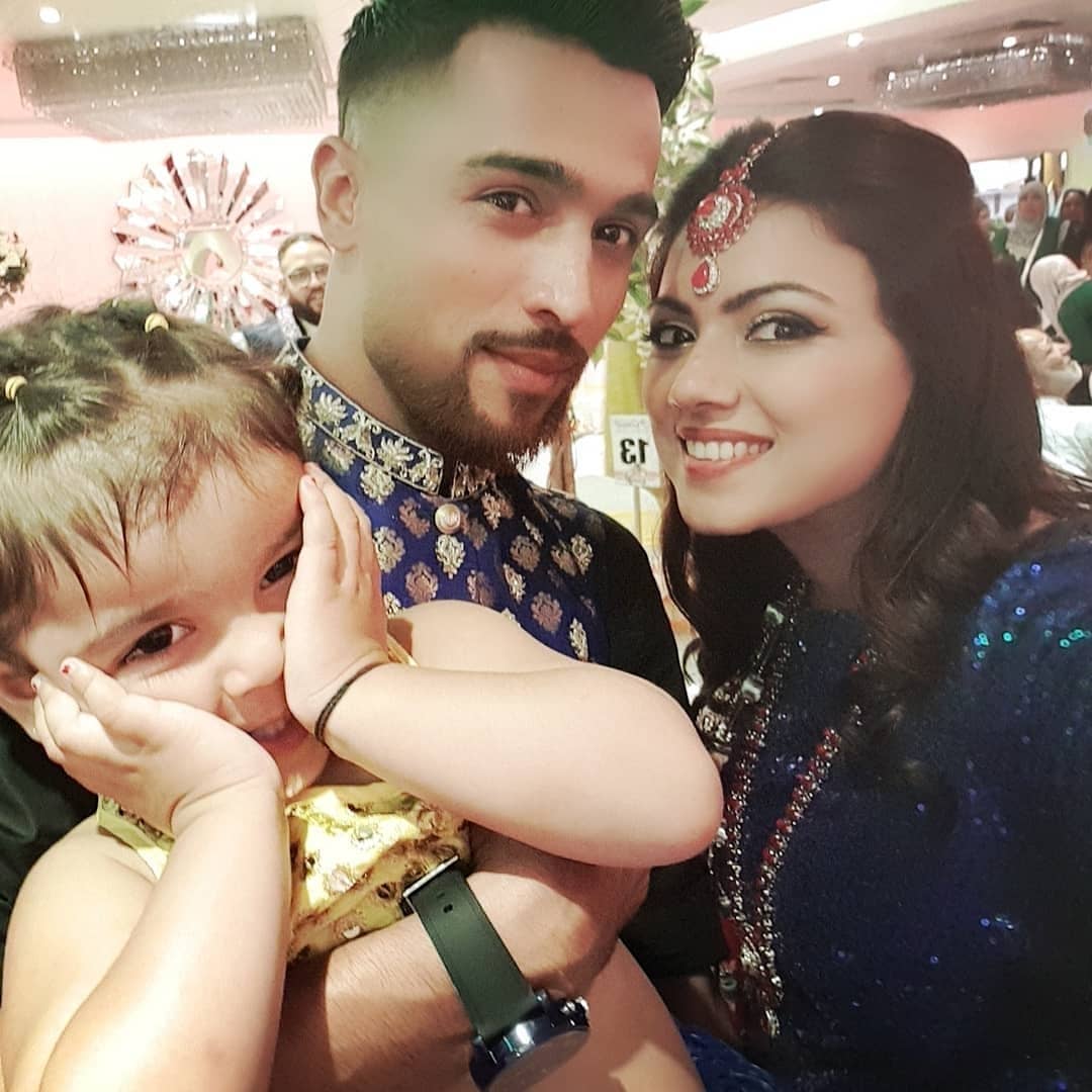 Muhammad Amir with his wife Narjis and Cute Daughter at Mehndi Event of his Brother in Law