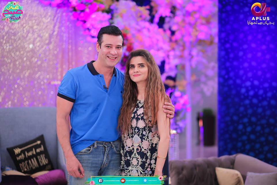 Beautiful Couple Moammar Rana with his Wife Mehnaz in Farah Morning Show