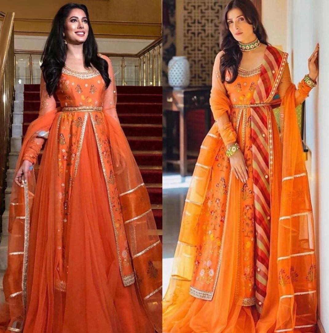 orange pakistani dresses