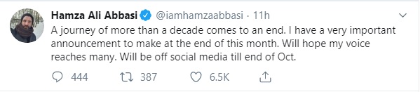 Hamza Ali Abbasi to take a break from social media this month