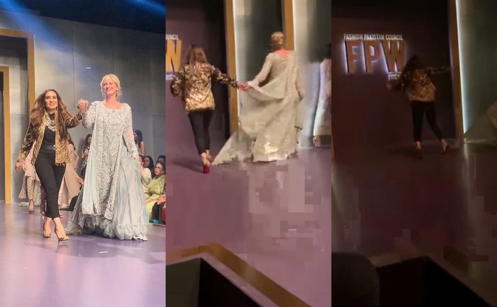 Public Reaction On Designer Saba Aslam's Fall On The Ramp