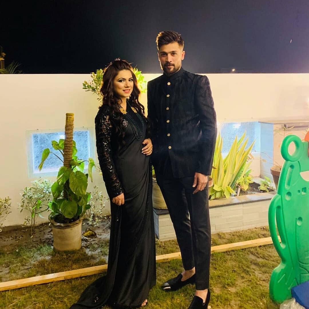 Cricketer Muhammad Aamir with his Wife Narjis at a Wedding Event Last Night