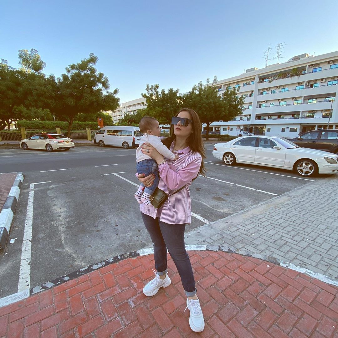 Aiman Khan and Muneeb with their Daughter in Dubai