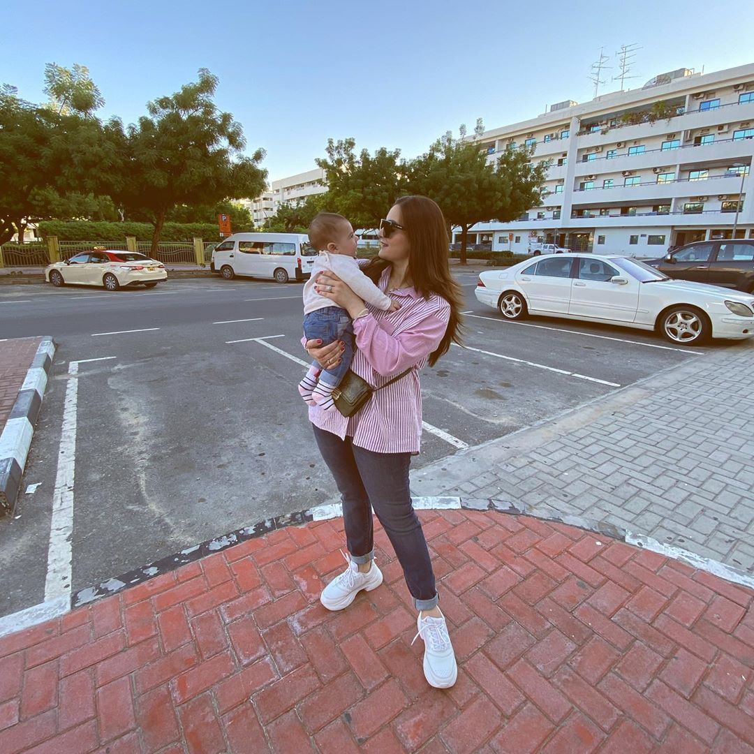 Aiman Khan and Muneeb with their Daughter in Dubai