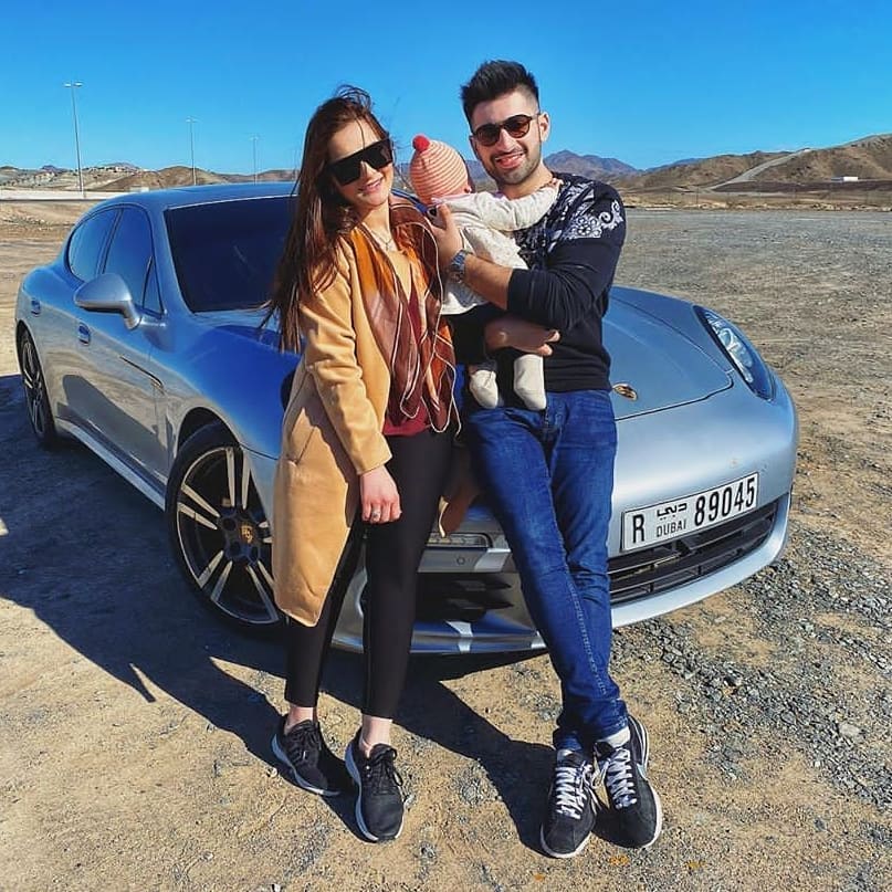 Aiman Khan and Muneeb with their Daughter in Dubai
