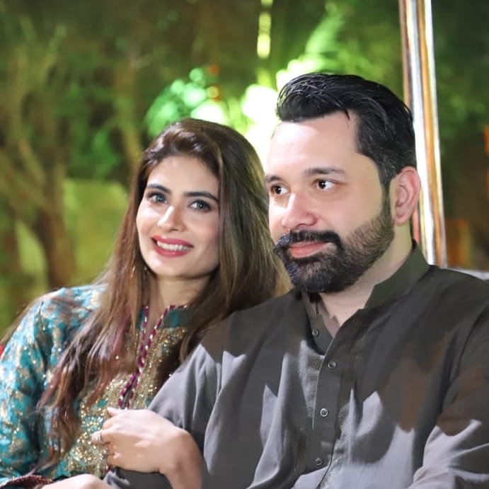 Actress Madiha Iftikhar with her Husband at a Recent Wedding Event