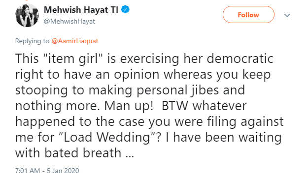 Aamir Liaquat Hussain & Mehwish Hayat get into another ugly Twitter spat