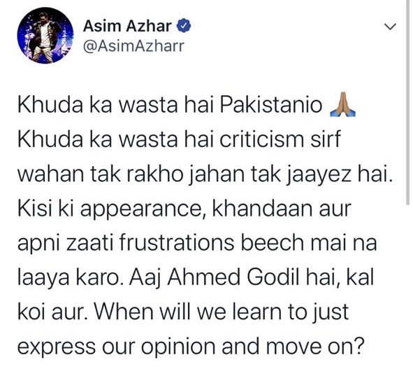 Asim Azhar Raised His Voice To Support Ahmed Godil