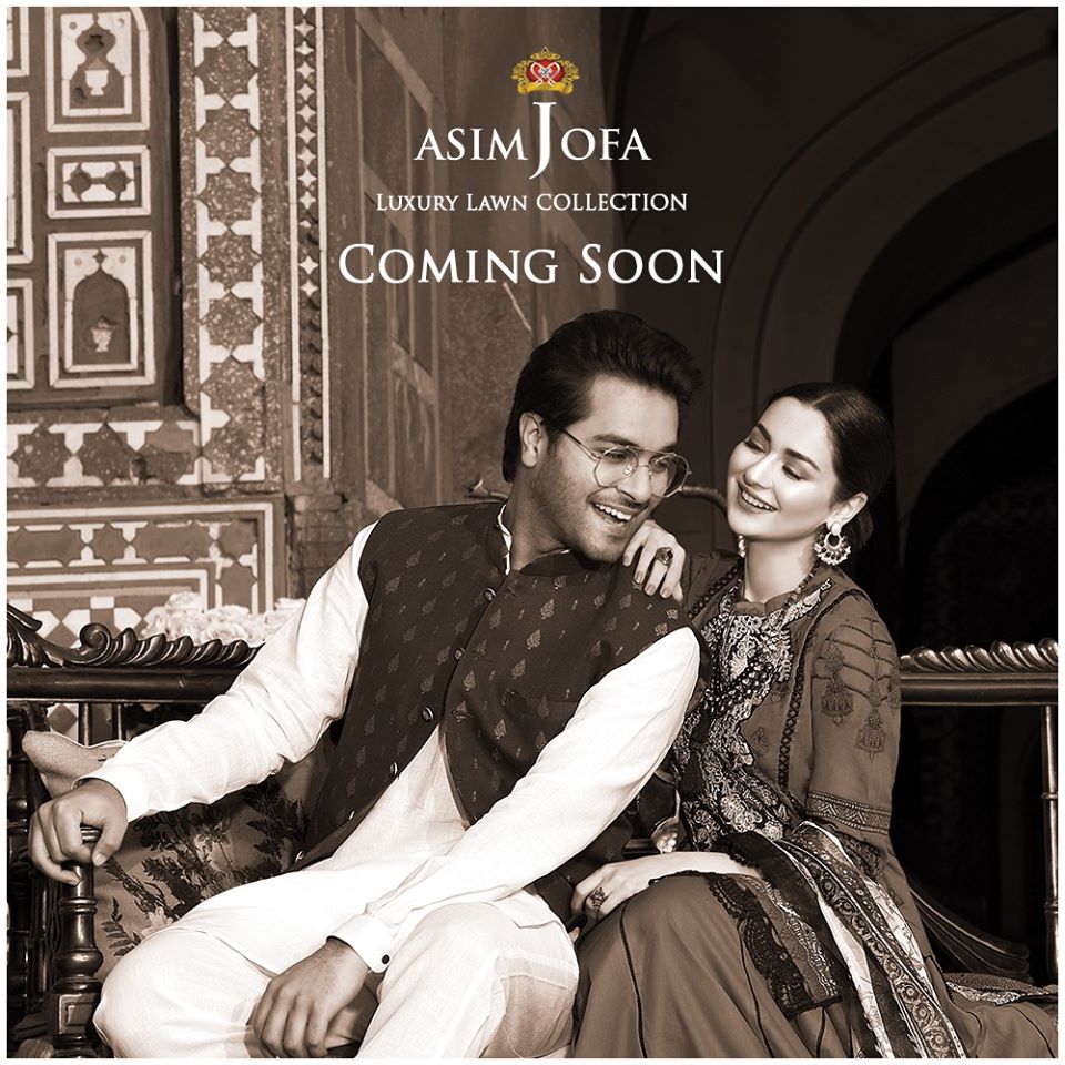 Hania Aamir And Asim Azhar In Luxury Lawn Collection By Asim Jofa