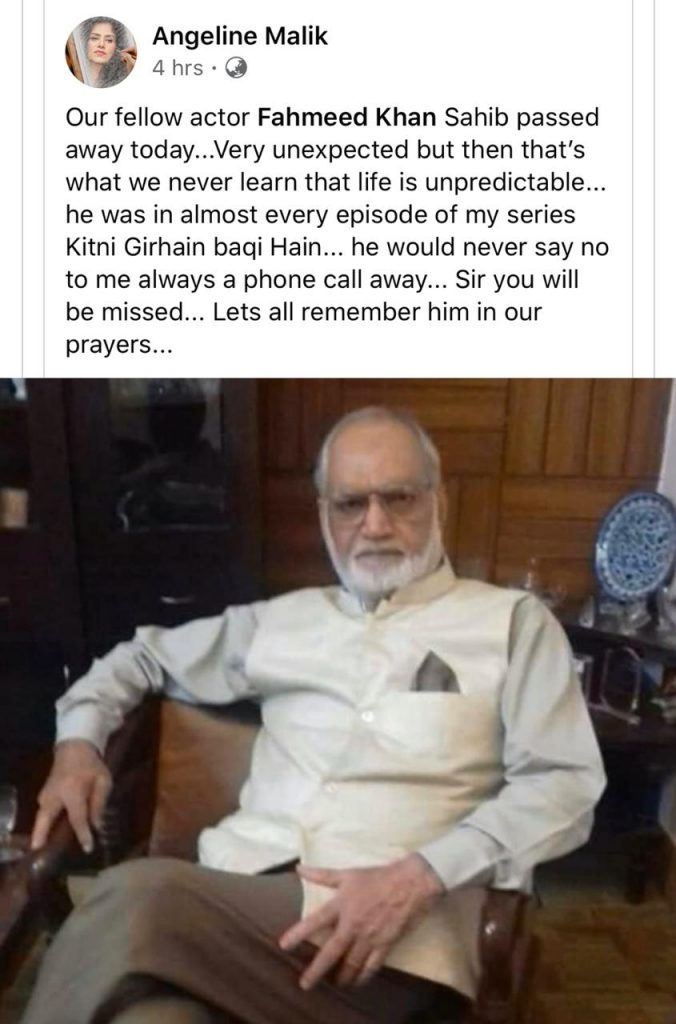 Veteran Pakistani Actor Fahmeed Khan Passes Away