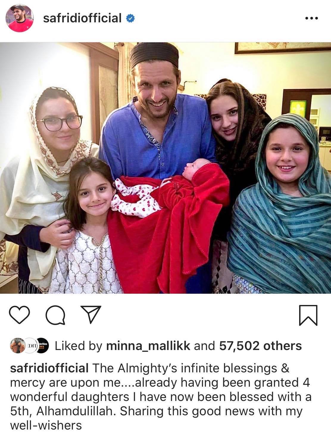 Shahid Afridi Blessed With a Baby Girl