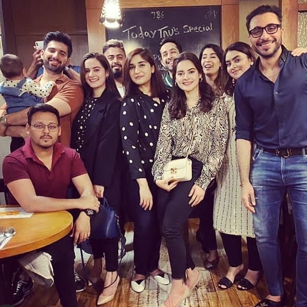Actors Aiman, Minal and Muneeb Spotted at Dinner with Friends