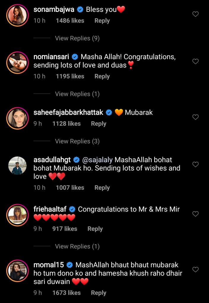 Pakistani Celebrities Congratulated Ahad And Sajal On Their Wedding