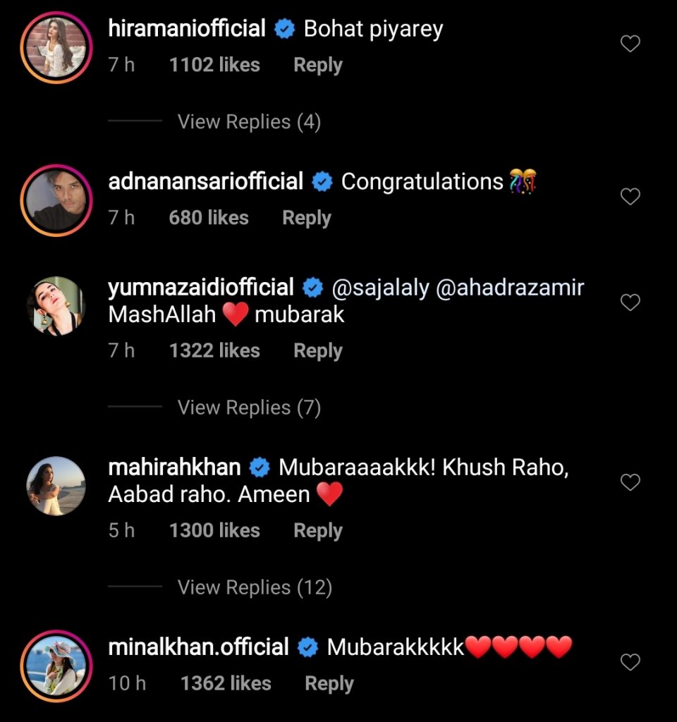 Pakistani Celebrities Congratulated Ahad And Sajal On Their Wedding