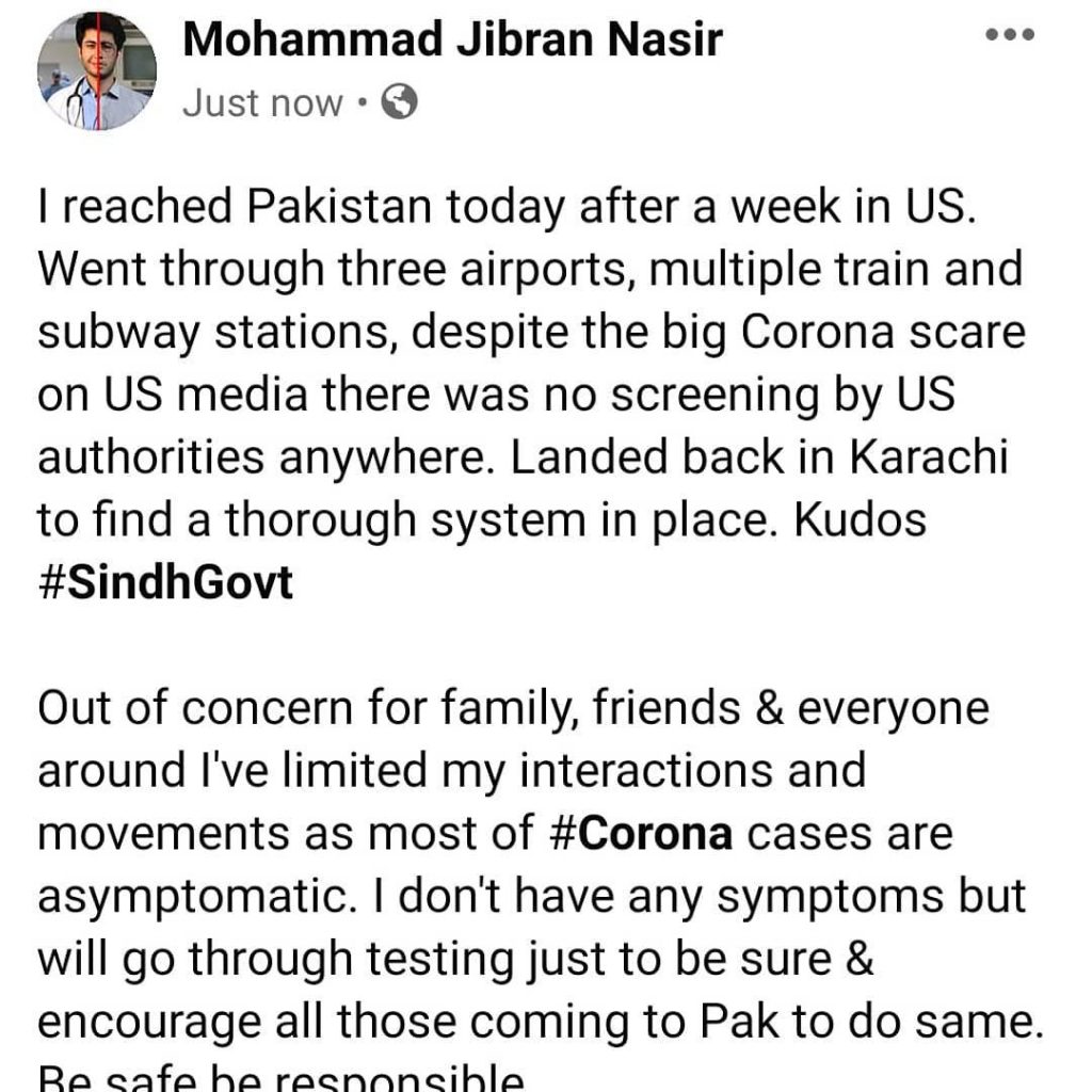 Jibran Nasir Isolates Himself After Trip To US; Waits For Coronavirus Screening Test Results