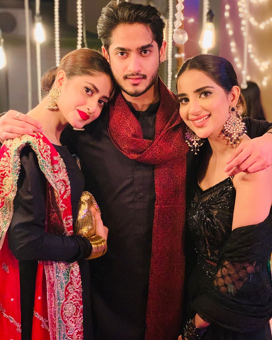 Sajal Aly and Saboor Aly with their Brother at Dholki of Sadia Ghaffar