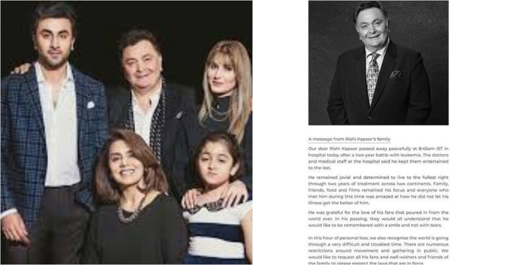 Remember Rishi Kapoor With A Smile- Says His Family