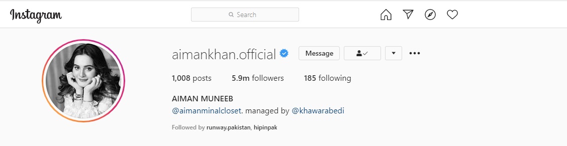 Aiman Khan Becomes Most Followed Pakistani Celebrity On Instagram ...